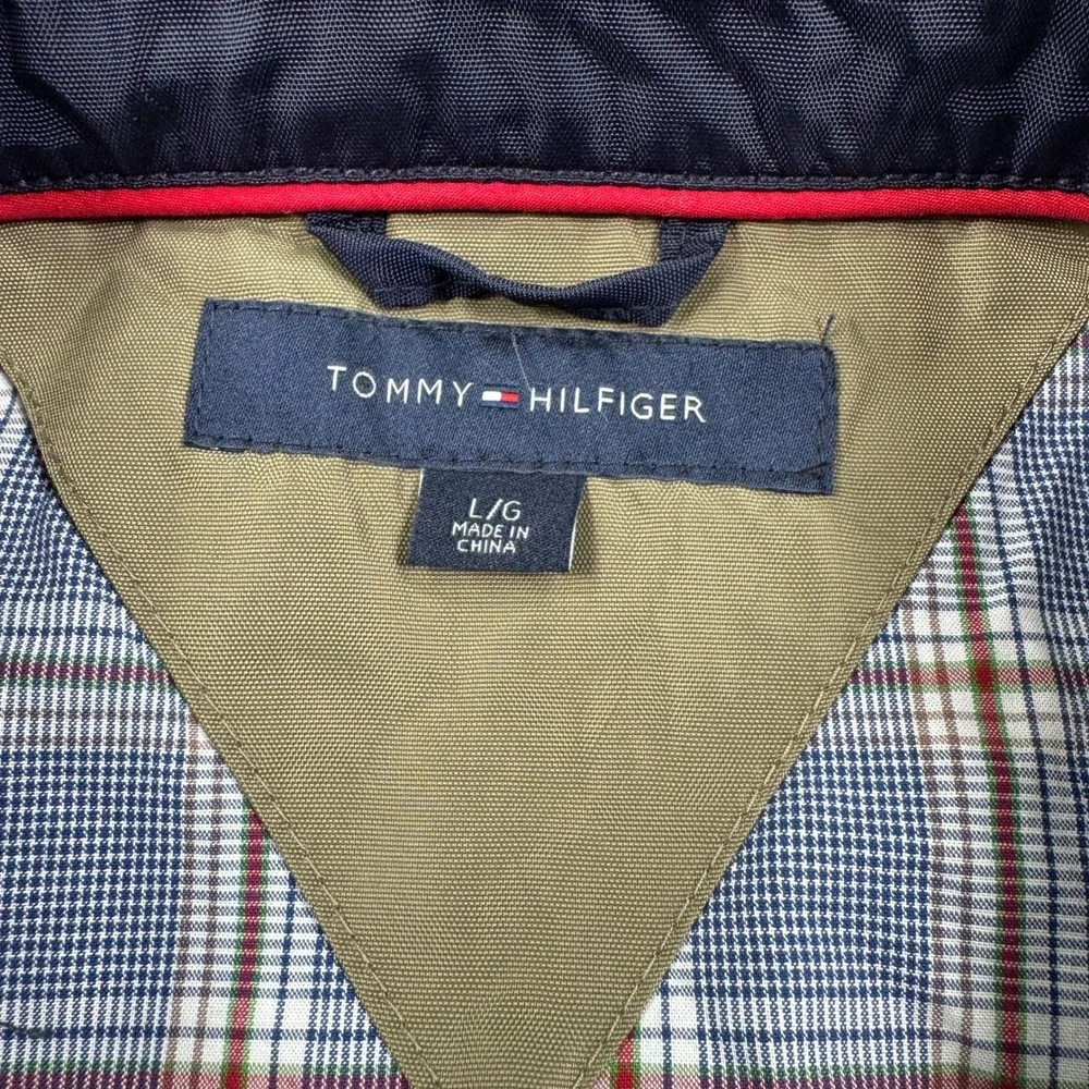 Tommy‎ Hilfiger Men's Jacket Windbreaker Navy Blue Large Plaid Lined Full Zip